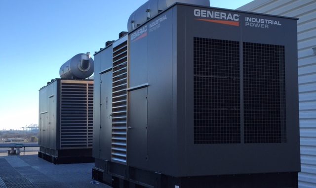 Generac industrial power generators on rooftop for Bali Stay beach resort.